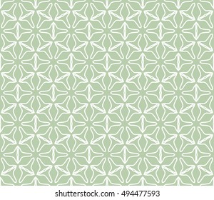 Seamless vector geometric background in arabian style. Islamic pattern, ethnic ornament. Endless hexagonal texture for wallpaper, banners, invitation cards. Green and white graphic lace background