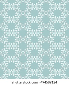 Seamless vector geometric background in arabian style. Islamic pattern, ethnic ornament. Endless hexagonal texture for wallpaper, banners, invitation cards. Blue and white graphic lace background