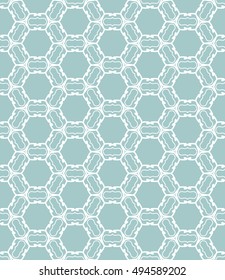Seamless vector geometric background in arabian style. Islamic pattern, ethnic ornament. Endless hexagonal texture for wallpaper, banners, invitation cards. Blue and white graphic lace background