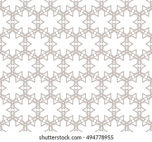 Seamless vector geometric background in arabian style. Islamic pattern, ethnic ornament. Endless hexagonal texture for wallpaper, banners, invitation cards. Brown and white graphic lace background