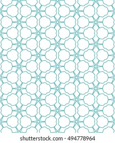 Seamless vector geometric background in arabian style. Islamic pattern, ethnic ornament. Endless hexagonal texture for wallpaper, banners, invitation cards. Green and white graphic lace background