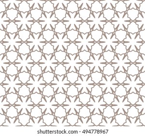 Seamless vector geometric background in arabian style. Islamic pattern, ethnic ornament. Endless hexagonal texture for wallpaper, banners, invitation cards. Brown and white graphic lace background