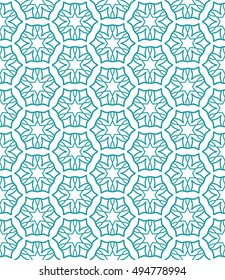 Seamless vector geometric background in arabian style. Islamic pattern, ethnic ornament. Endless hexagonal texture for wallpaper, banners, invitation cards. Green and white graphic lace background