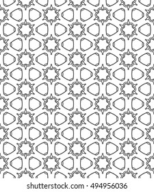 Seamless vector geometric background in arabian style. Islamic pattern, ethnic ornament. Endless hexagonal texture for wallpaper, banners, invitation cards. Black and white graphic lace background
