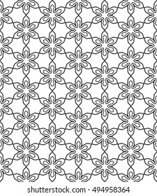 Seamless vector geometric background in arabian style. Islamic pattern, ethnic ornament. Endless hexagonal texture for wallpaper, banners, invitation cards. Black and white graphic lace background