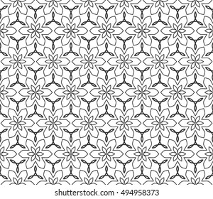 Seamless vector geometric background in arabian style. Islamic pattern, ethnic ornament. Endless hexagonal texture for wallpaper, banners, invitation cards. Black and white graphic lace background