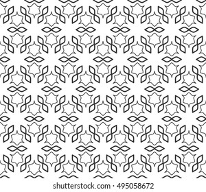 Seamless vector geometric background in arabian style. Islamic pattern, ethnic ornament. Endless hexagonal texture for wallpaper, banners, invitation cards. Black and white graphic lace background