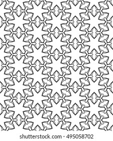 Seamless vector geometric background in arabian style. Islamic pattern, ethnic ornament. Endless hexagonal texture for wallpaper, banners, invitation cards. Black and white graphic lace background