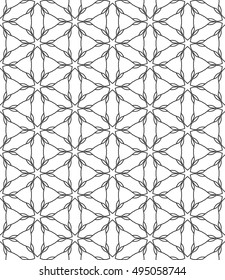 Seamless vector geometric background in arabian style. Islamic pattern, ethnic ornament. Endless hexagonal texture for wallpaper, banners, invitation cards. Black and white graphic lace background
