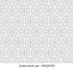 Seamless vector geometric background in arabian style. Islamic pattern, ethnic ornament. Endless hexagonal texture for wallpaper, banners, invitation cards. Gray and white graphic lace background