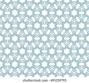 Seamless vector geometric background in arabian style. Islamic pattern, ethnic ornament. Endless hexagonal texture for wallpaper, banners, invitation cards. Blue and white graphic lace background
