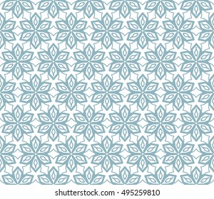 Seamless vector geometric background in arabian style. Islamic pattern, ethnic ornament. Endless hexagonal texture for wallpaper, banners, invitation cards. Blue and white graphic lace background