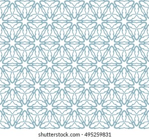 Seamless vector geometric background in arabian style. Islamic pattern, ethnic ornament. Endless hexagonal texture for wallpaper, banners, invitation cards. Blue and white graphic lace background