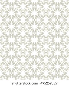 Seamless vector geometric background in arabian style. Islamic pattern, ethnic ornament. Endless hexagonal texture for wallpaper, banners, invitation cards. Brown and white graphic lace background