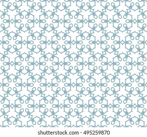 Seamless vector geometric background in arabian style. Islamic pattern, ethnic ornament. Endless hexagonal texture for wallpaper, banners, invitation cards. Blue and white graphic lace background
