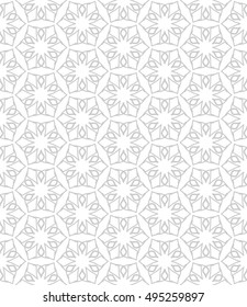 Seamless vector geometric background in arabian style. Islamic pattern, ethnic ornament. Endless hexagonal texture for wallpaper, banners, invitation cards. Gray and white graphic lace background