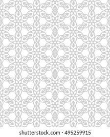 Seamless vector geometric background in arabian style. Islamic pattern, ethnic ornament. Endless hexagonal texture for wallpaper, banners, invitation cards. Gray and white graphic lace background