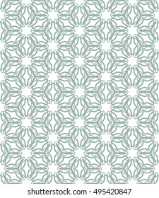 Seamless vector geometric background in arabian style. Islamic pattern, ethnic ornament. Endless hexagonal texture for wallpaper, banners, invitation cards. Green and white graphic lace background