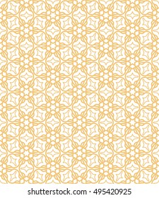 Seamless vector geometric background in arabian style. Islamic pattern, ethnic ornament. Endless hexagonal texture for wallpaper, banners, invitation cards. Yellow and white graphic lace background