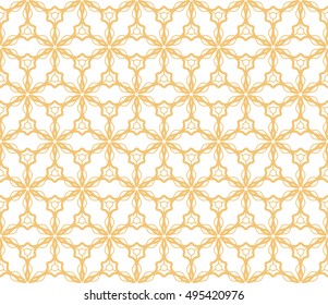 Seamless vector geometric background in arabian style. Islamic pattern, ethnic ornament. Endless hexagonal texture for wallpaper, banners, invitation cards. Yellow and white graphic lace background