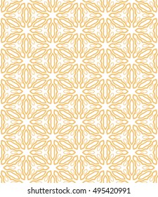 Seamless vector geometric background in arabian style. Islamic pattern, ethnic ornament. Endless hexagonal texture for wallpaper, banners, invitation cards. Yellow and white graphic lace background
