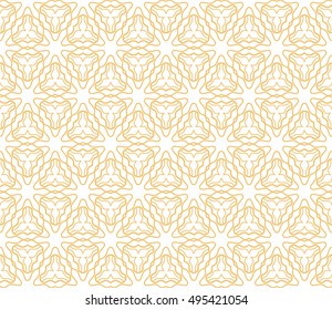 Seamless vector geometric background in arabian style. Islamic pattern, ethnic ornament. Endless hexagonal texture for wallpaper, banners, invitation cards. Yellow and white graphic lace background