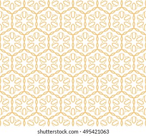 Seamless vector geometric background in arabian style. Islamic pattern, ethnic ornament. Endless hexagonal texture for wallpaper, banners, invitation cards. Yellow and white graphic lace background