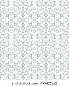 Seamless vector geometric background in arabian style. Islamic pattern, ethnic ornament. Endless hexagonal texture for wallpaper, banners, invitation cards. Green and white graphic lace background