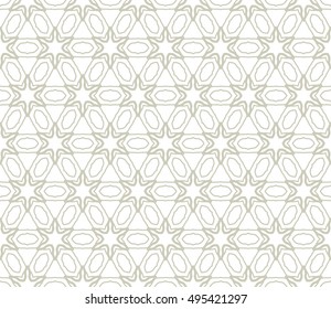 Seamless vector geometric background in arabian style. Islamic pattern, ethnic ornament. Endless hexagonal texture for wallpaper, banners, invitation cards. Brown and white graphic lace background