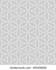 Seamless vector geometric background in arabian style. Islamic pattern, ethnic ornament. Endless hexagonal texture for wallpaper, banners, invitation cards. Gray and white graphic lace background