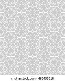 Seamless vector geometric background in arabian style. Islamic pattern, ethnic ornament. Endless hexagonal texture for wallpaper, banners, invitation cards. Gray and white graphic lace background