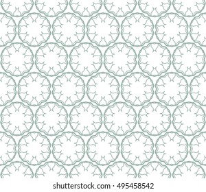 Seamless vector geometric background in arabian style. Islamic pattern, ethnic ornament. Endless hexagonal texture for wallpaper, banners, invitation cards. Green and white graphic lace background