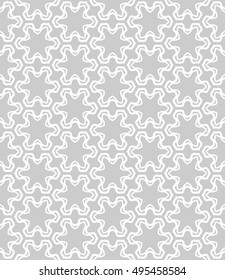 Seamless vector geometric background in arabian style. Islamic pattern, ethnic ornament. Endless hexagonal texture for wallpaper, banners, invitation cards. Gray and white graphic lace background