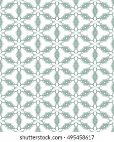 Seamless vector geometric background in arabian style. Islamic pattern, ethnic ornament. Endless hexagonal texture for wallpaper, banners, invitation cards. Green and white graphic lace background