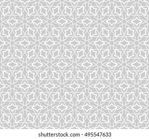 Seamless vector geometric background in arabian style. Islamic pattern, ethnic ornament. Endless hexagonal texture for wallpaper, banners, invitation cards. Gray and white graphic lace background
