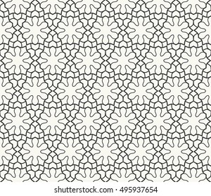 Seamless vector geometric background in arabian style. Islamic pattern, ethnic ornament. Endless hexagonal texture for wallpaper, banners, invitation cards. Black and white graphic lace background