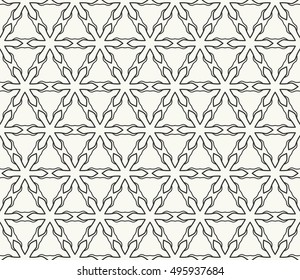 Seamless vector geometric background in arabian style. Islamic pattern, ethnic ornament. Endless hexagonal texture for wallpaper, banners, invitation cards. Black and white graphic lace background