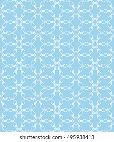 Seamless vector geometric background in arabian style. Islamic pattern, ethnic ornament. Endless hexagonal texture for wallpaper, banners, invitation cards. Blue and white graphic lace background