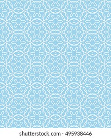 Seamless vector geometric background in arabian style. Islamic pattern, ethnic ornament. Endless hexagonal texture for wallpaper, banners, invitation cards. Blue and white graphic lace background