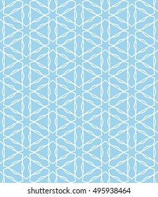 Seamless vector geometric background in arabian style. Islamic pattern, ethnic ornament. Endless hexagonal texture for wallpaper, banners, invitation cards. Blue and white graphic lace background