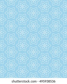 Seamless vector geometric background in arabian style. Islamic pattern, ethnic ornament. Endless hexagonal texture for wallpaper, banners, invitation cards. Blue and white graphic lace background