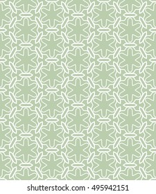 Seamless vector geometric background in arabian style. Islamic pattern, ethnic ornament. Endless hexagonal texture for wallpaper, banners, invitation cards. Green and white graphic lace background