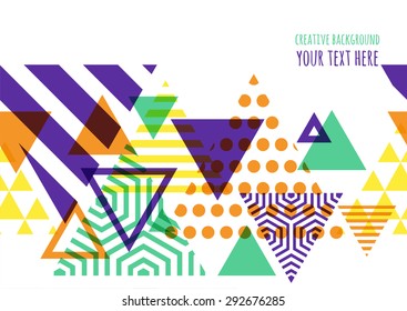 Seamless vector geometric background with place for text. Abstract creative concept for flyer, greeting card, invitation, poster design. Triangle multicolor pattern.