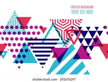 Seamless vector geometric background with place for text. Abstract creative concept for flyer, invitation, greeting card, poster design. Triangle multicolor pattern.