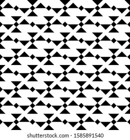 Seamless vector. Geometric background. Rhombuses, triangular shapes ornament. Checks, triangles motif. Squares, polygons pattern. Diamonds, forms wallpaper. Web design illustration, abstract backdrop.