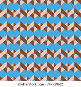 Seamless vector geometric chevron pattern. 3D modern geometric ornament in pale pink and blue colors.
