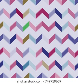 Seamless vector geometric chevron pattern. Colorful chevrons in light purple background.