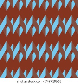 Seamless vector geometric chevron pattern. 3D modern geometric ornament in light blue and red bricks colors.