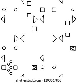 Seamless vector geometric doodle black white pattern hand drawn etnic small simple little doodle elements geometric abstract design Triangle, rectangle, rhombus square circle dots, lines Back ground 