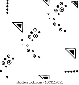 Seamless vector geometric doodle black white pattern hand drawn small little doodle elements, bubble, dots. geometric abstract design, drawing repeating illustration Back ground Doddle vector pattern 